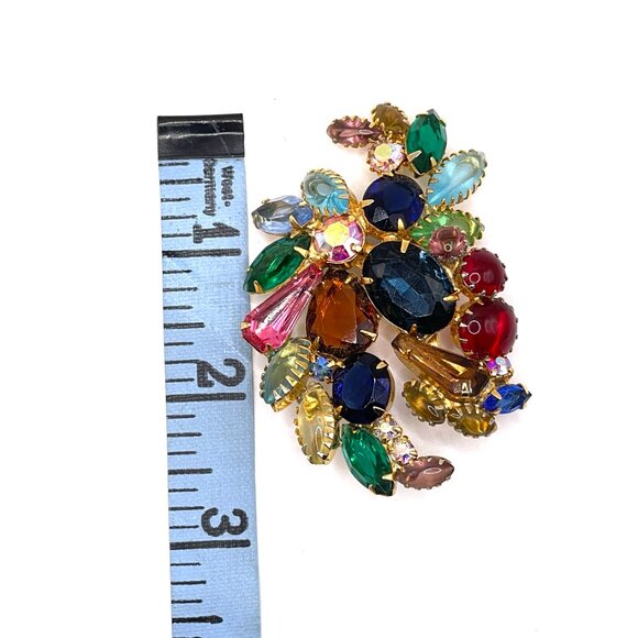 Vintage Unsigned Tutti Frutti Fruit Salad Rhinestone Brooch Clip Earrings Set - Picture 12 of 13